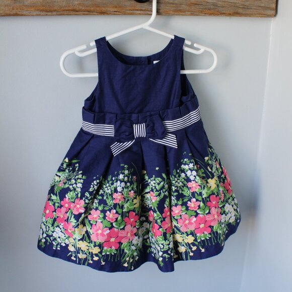 Janie and Jack Size 6-12M  navy Floral Full Dress - Picture 1 of 3